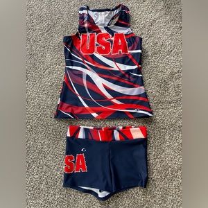 USA razorback tank and shorts. Brand-GTM Select, YL